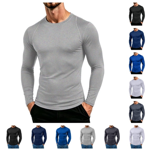 SAWOBUUN Men's Long Sleeve Compression Shirt Moisture Wicking Stretchy Athletic Workout Shirts Slim Fit Muscle Base Layer Gym Running Undershirt