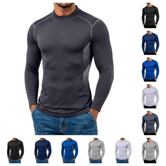 SAWOBUUN Men's Long Sleeve Compression Shirt Moisture Wicking Stretchy Athletic Workout Shirts Slim Fit Muscle Base Layer Gym Running Undershirt