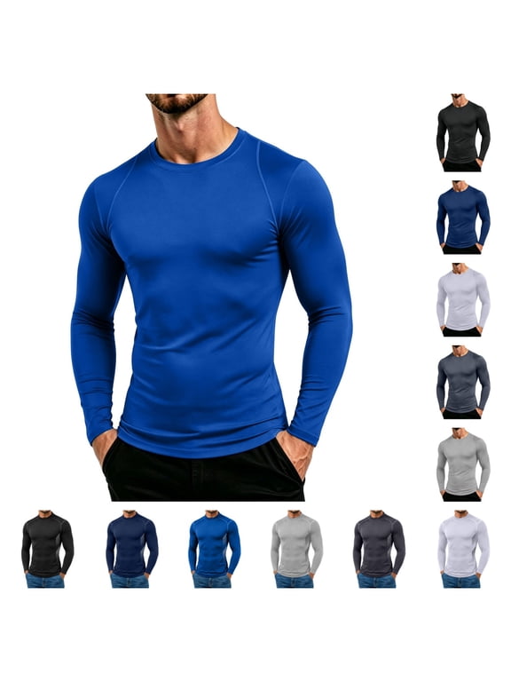 Men's Long Sleeve Compression Shirt Moisture Wicking Stretchy Athletic Workout Shirts Slim Fit Muscle Base Layer Gym Running Undershirt