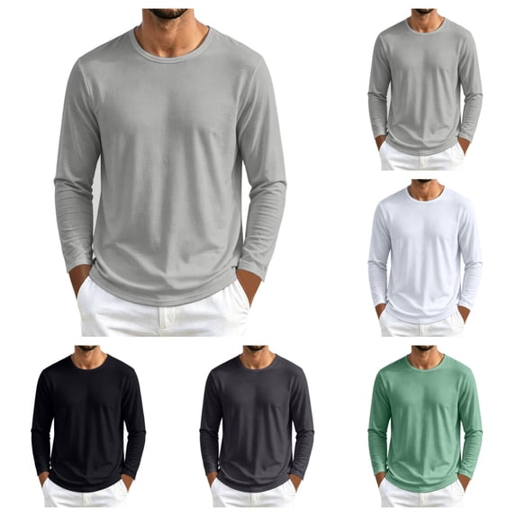 SAWOBUUN Men's Long Sleeve Shirts Quick Dry Crew Neck Breathable Mesh Moisture Wicking Soft Casual Basic Tee Shirts