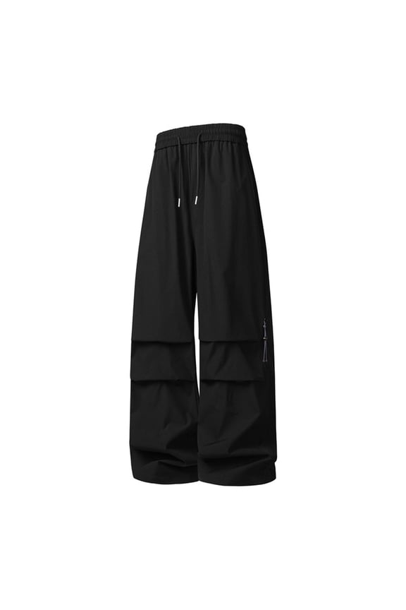 Men's Parachute Pants Casual Wide Leg Drawstring Trouser Loose Relaxed Fit Breathable Pants
