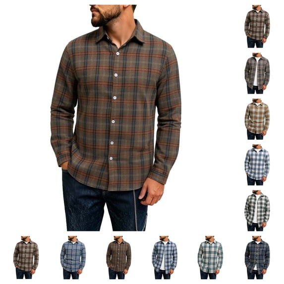 SAWOBUUN Men's Plaid Flannel Shirt Long Sleeve Button Down Casual Soft Brushed Checkered Shacket