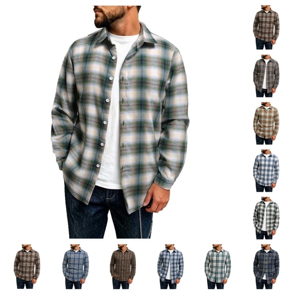 SAWOBUUN Men's Plaid Flannel Shirt Long Sleeve Button Down Casual Soft Brushed Checkered Shacket