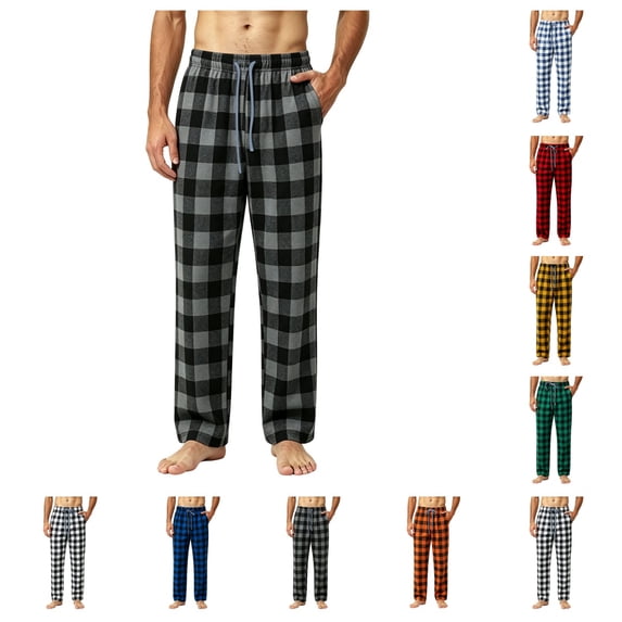 SAWOBUUN Men's Plaid Pajama Pants Elastic Drawstring Waist Loose Buffalo Check Lounge Sleep Pants with Pockets