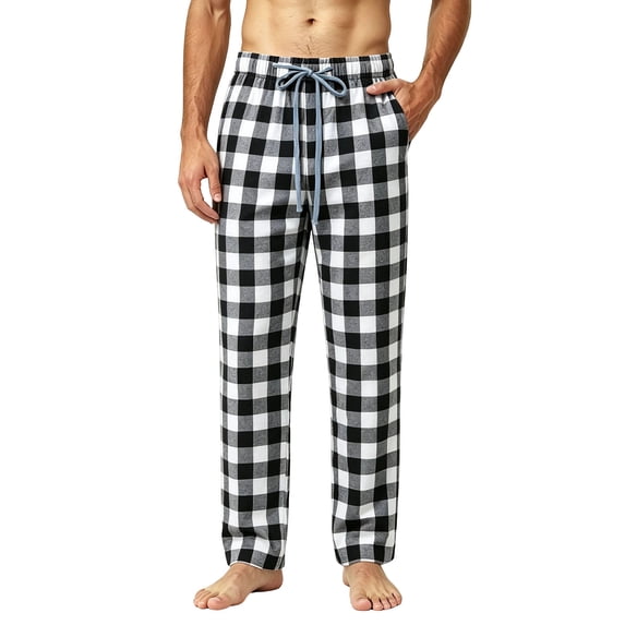 SAWOBUUN Men's Plaid Pajama Pants Elastic Drawstring Waist Loose Buffalo Check Lounge Sleep Pants with Pockets