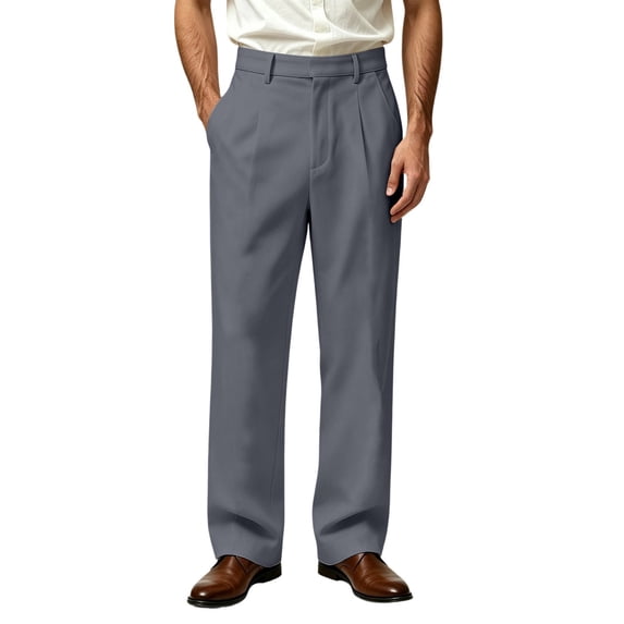 SAWOBUUN Men's Pleated Dress Pants Loose Straight Leg High Drape Business Casual Suit Trousers with Pockets