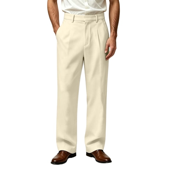 SAWOBUUN Men's Pleated Dress Pants Loose Straight Leg High Drape Business Casual Suit Trousers with Pockets
