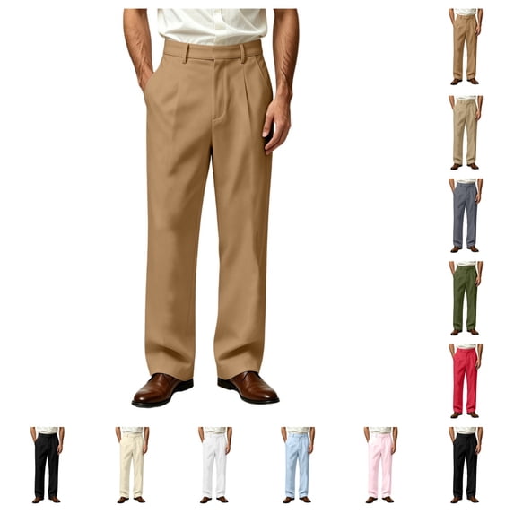SAWOBUUN Men's Pleated Dress Pants Loose Straight Leg High Drape Business Casual Suit Trousers with Pockets