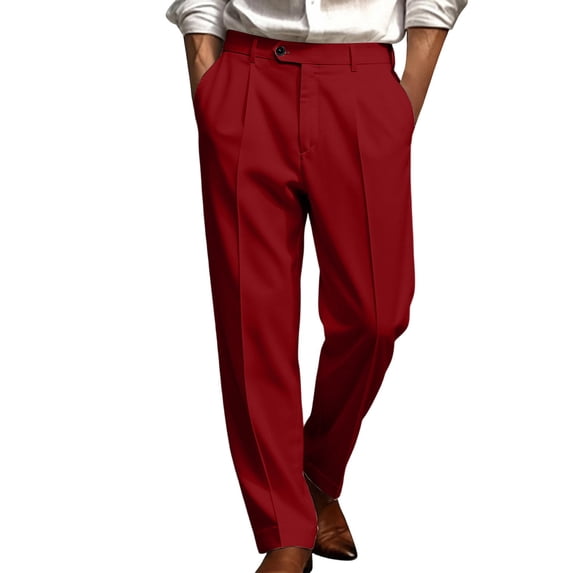 SAWOBUUN Men's Pleated Dress Pants Straight Leg High Drape Business Casual Suit Trousers with Pockets