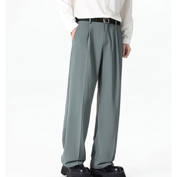 SAWOBUUN Men's Pleated Wide Leg Dress Pants Straight Leg Loose Fit Trousers Formal Business Casual Slacks
