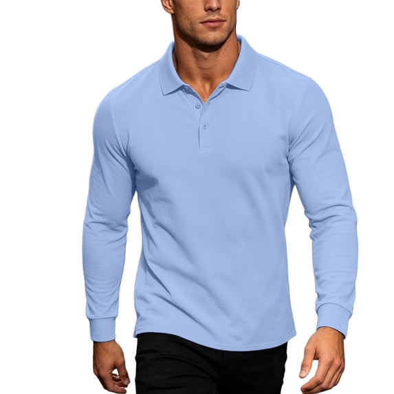 SAWOBUUN Men's Solid Long Sleeve Golf Shirt Regular Fit Casual Work Uniform Top Classic Soft Breathable Tee