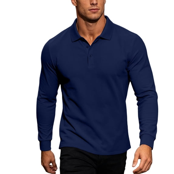 SAWOBUUN Men's Solid Long Sleeve Golf Shirt Regular Fit Casual Work Uniform Top Classic Soft Breathable Tee