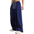 thumbnail image 1 of SAWOBUUN Men's Solid Sweatpants Wide Leg Elastic Waist Drawstring Casual Relaxed Fit Loose Pants, 1 of 6