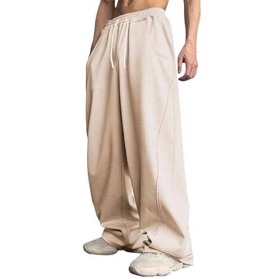 SAWOBUUN Men's Solid Sweatpants Wide Leg Elastic Waist Drawstring Casual Relaxed Fit Loose Pants