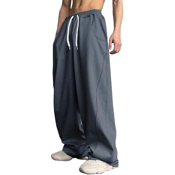 SAWOBUUN Men's Solid Sweatpants Wide Leg Elastic Waist Drawstring Casual Relaxed Fit Loose Pants