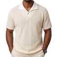 thumbnail image 1 of SAWOBUUN Men's Striped Textured Knit Shirt V Neck Casual Shirt Short Sleeve Contrast Collar Pullover Top Breathable Summer Golf Tee, 1 of 6
