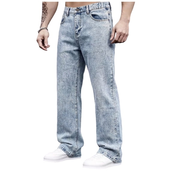 SAWOBUUN Men's Wash Straight Jeans Flex Relaxed Fit Denim Pants Stretch Casual Denim Pants