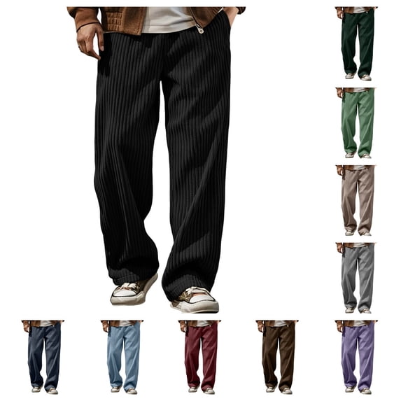 SAWOBUUN Men's Wide Leg Corduroy Pants Elastic Waist Loose Fit Trousers Soft Straight Leg Casual Slacks for Fall Winter