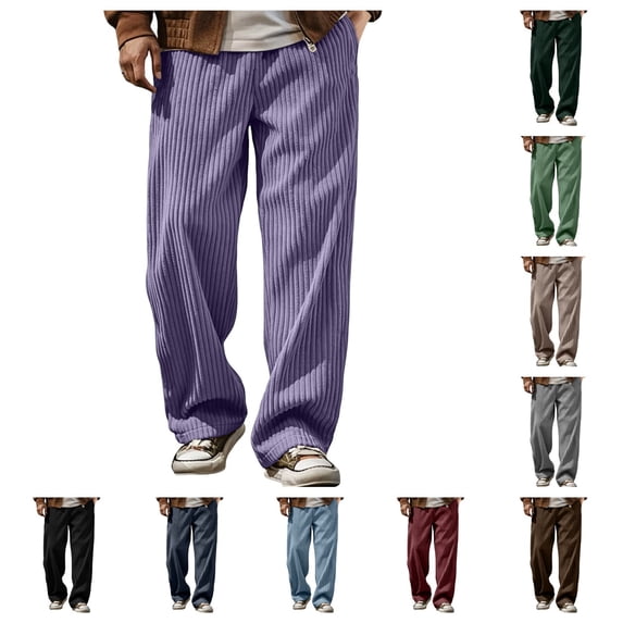 SAWOBUUN Men's Wide Leg Corduroy Pants Elastic Waist Loose Fit Trousers Soft Straight Leg Casual Slacks for Fall Winter