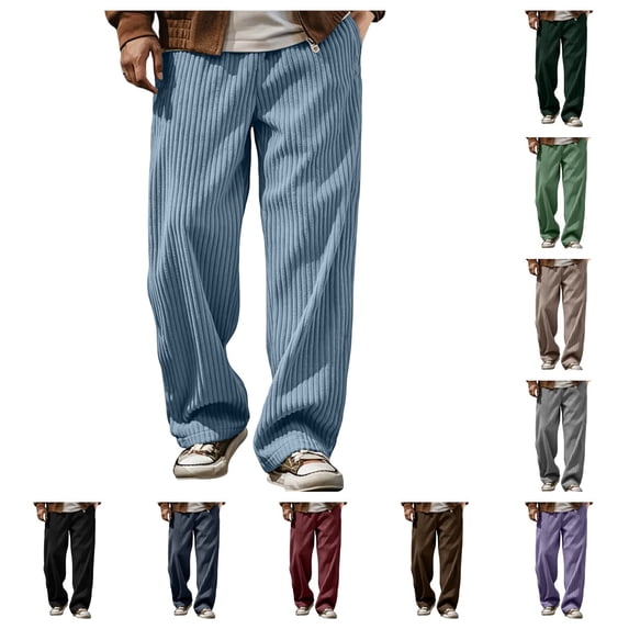 SAWOBUUN Men's Wide Leg Corduroy Pants Elastic Waist Loose Fit Trousers Soft Straight Leg Casual Slacks for Fall Winter