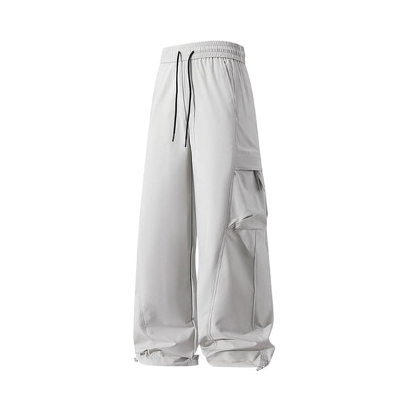 SAWOBUUN Mens Baggy Cargo Pants Wide Leg Drawstring Elastic Waist Loose Fit Streetwear Trousers with Multi Pockets