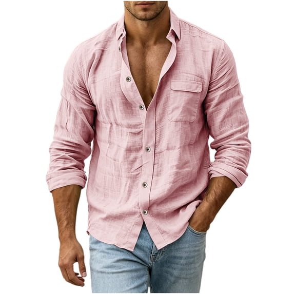 SAWOBUUN Mens Button Down Shirt Long Sleeve Collared Crinkle Casual Beach Holiday Shirts