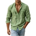 thumbnail image 1 of SAWOBUUN Mens Button Down Shirt Long Sleeve Collared Crinkle Casual Beach Holiday Shirts, 1 of 8