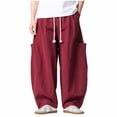 thumbnail image 1 of SAWOBUUN Mens Casual Barrel Pants Wide Leg Elastic Waist Drawstring Loose Fit Trousers Casual Summer Streetwear with Side Pockets, 1 of 6