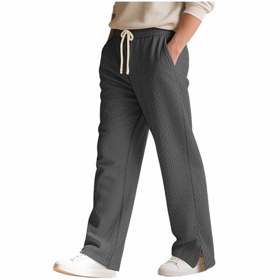 SAWOBUUN Mens Knitted Jacquard Wide Leg Pants Casual Drawstring Waist Trousers Soft Breathable Lounge Pants