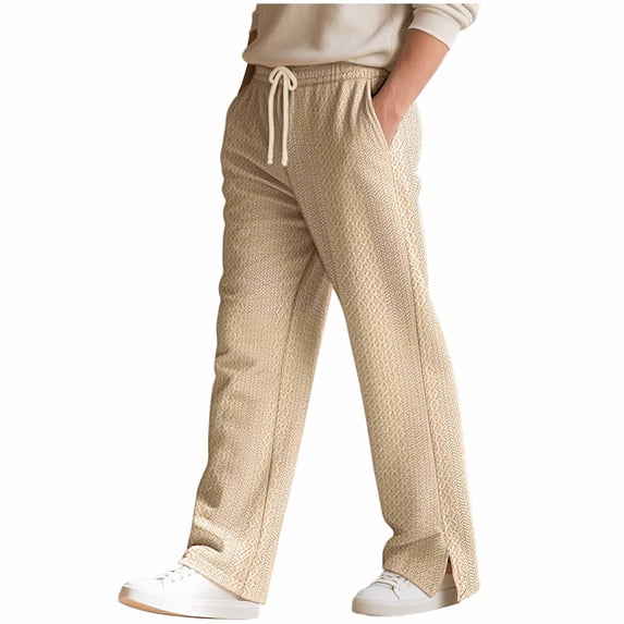 SAWOBUUN Mens Knitted Jacquard Wide Leg Pants Casual Drawstring Waist Trousers Soft Breathable Lounge Pants