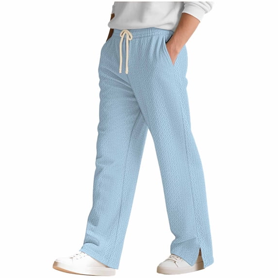 SAWOBUUN Mens Knitted Jacquard Wide Leg Pants Casual Drawstring Waist Trousers Soft Breathable Lounge Pants