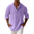thumbnail image 1 of SAWOBUUN Mens Linen Henley Shirts Long Sleeve Breathable Pullover Top Loose Fit Casual Beach Vacation T-Shirt, 1 of 9