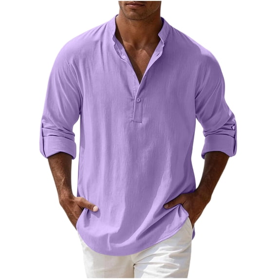 SAWOBUUN Mens Linen Henley Shirts Long Sleeve Breathable Pullover Top Loose Fit Casual Beach Vacation T-Shirt