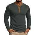 thumbnail image 1 of SAWOBUUN Mens Long Sleeve Ribbed Henley Shirt Slim Fit Color Block Knit Pullover Top Casual Stretch Thermal Undershirt for Fall Winter, 1 of 6