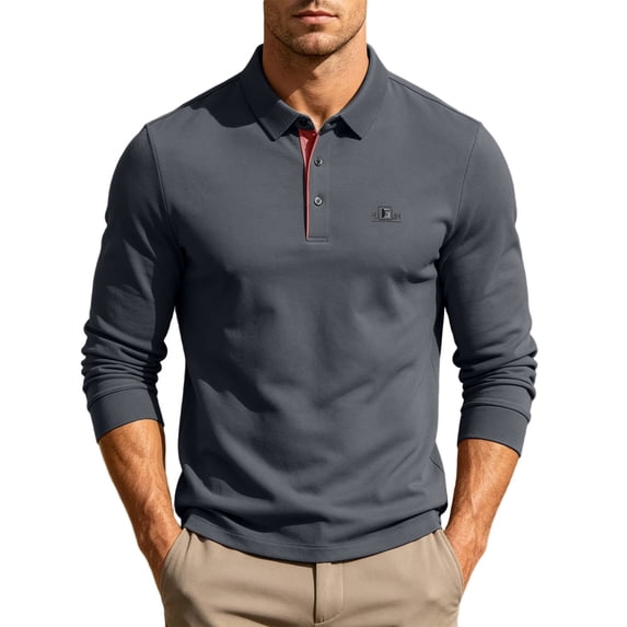 SAWOBUUN Mens Long Sleeve Shirt Business Casual Collared Golf Top Soft Stretch Breathable Work Uniform Tee