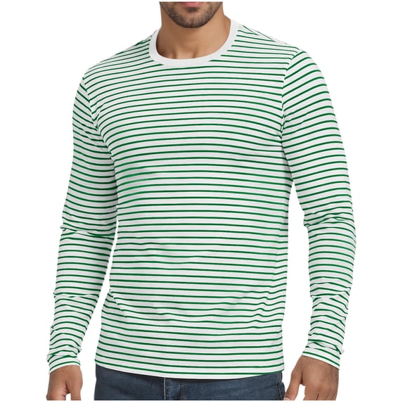 SAWOBUUN Mens Long Sleeve Striped T-Shirt Crew Neck Casual Basic Stripes Pullover Tee Tops