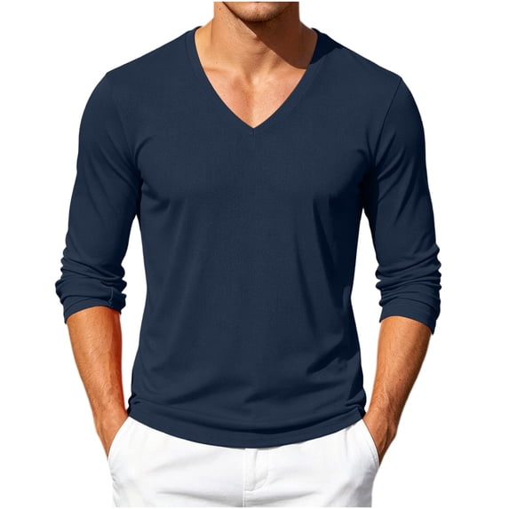SAWOBUUN Mens Long Sleeve T-Shirt V Neck Mesh Breathable Casual Slim Fit Tee Tops Muscle Soft Pullover Sweaters