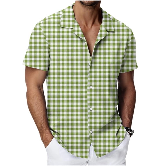 SAWOBUUN Mens Plaid Button Down Shirt Short Sleeve Casual Summer Dress Shirs Lightweight Beach Vacation Tops