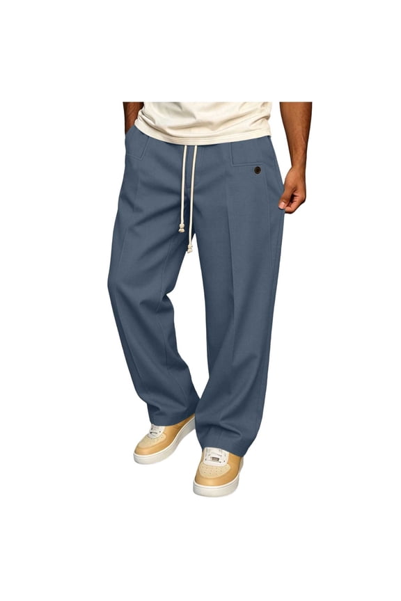 Mens Relaxed Fit Stretch Trousers Elastic Waist Drawstring Closure Casual Summer Beach Pants
