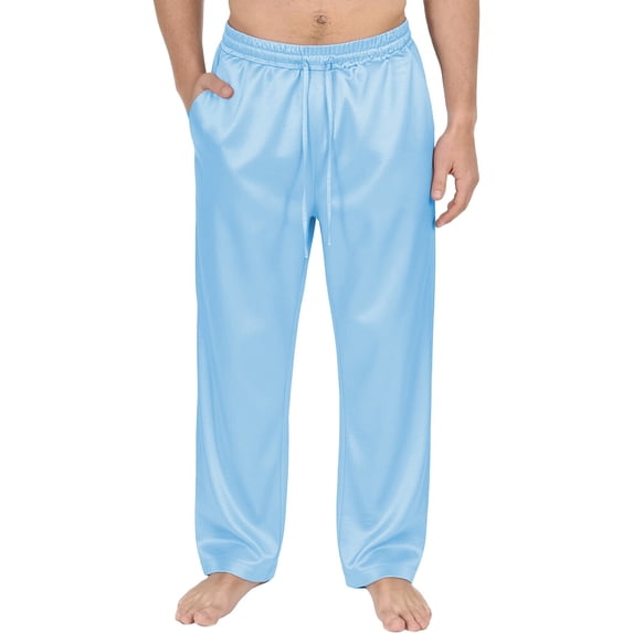 SAWOBUUN Mens Shiny Ice Silk Pants Breathable Straight Leg Elastic Waist Trousers Loose Fit Stage Dance Party Lounge Pants