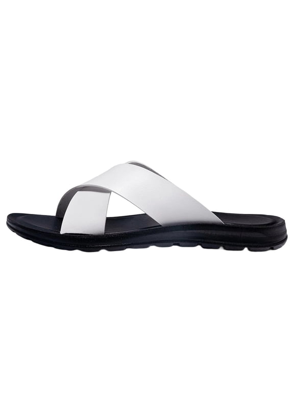 Mens Slide Sandals Cross Band Slip on Non Slip Cushioned Sole Comfortable Slippers for Outdoor Summer Beach