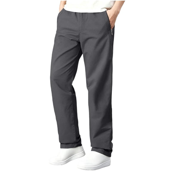 SAWOBUUN Mens Solid Pants Straight Elastic Waist Pants Relaxed Fit Jogger Trousers with Zipper Pockets