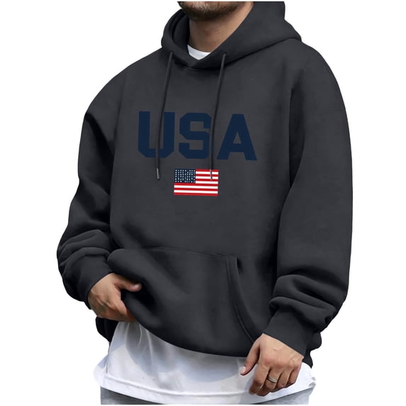 SAWOBUUN Mens USA Sweatshirt American Flag Patriotic Hoodie Casual Long Sleeve Pullover Sweatshirt with Pocket