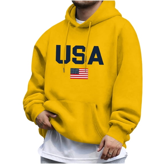 SAWOBUUN Mens USA Sweatshirt American Flag Patriotic Hoodie Casual Long Sleeve Pullover Sweatshirt with Pocket