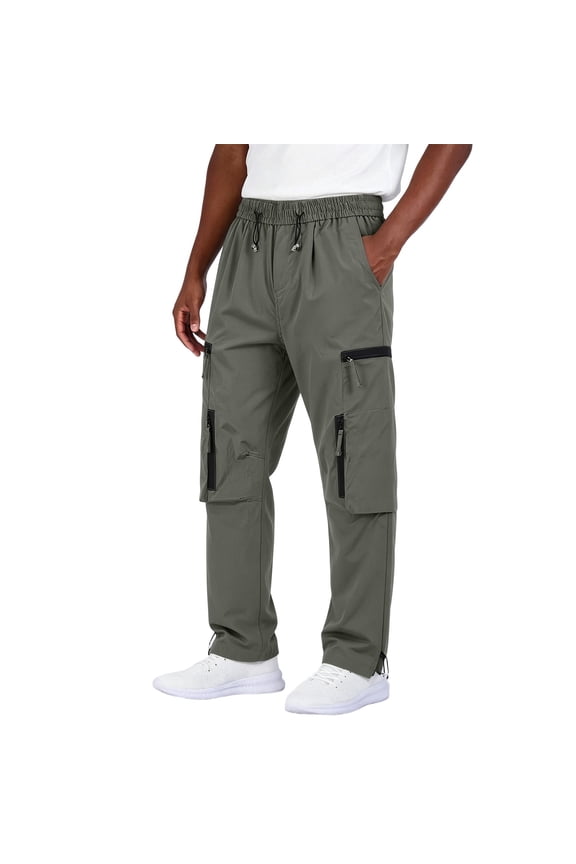 Mens Waterproof Softshell Cargo Pants Elastic Waist Breathable Windproof Outdoor Trousers Lightweight Casual Work Pants