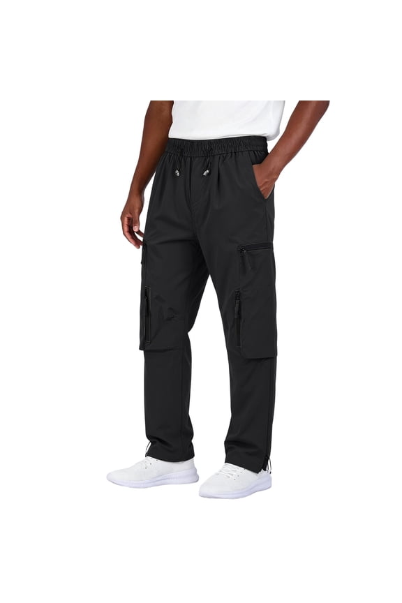 Mens Waterproof Softshell Cargo Pants Elastic Waist Breathable Windproof Outdoor Trousers Lightweight Casual Work Pants
