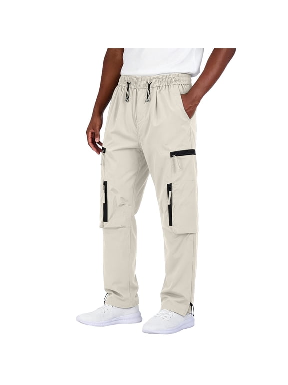 Mens Waterproof Softshell Cargo Pants Elastic Waist Breathable Windproof Outdoor Trousers Lightweight Casual Work Pants