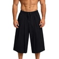 thumbnail image 1 of SAWOBUUN Mens Wide Leg Capri Pants Drawstring Elastic Waist Casual Summer Lightweight Breathable Loose Fit Trousers, 1 of 5