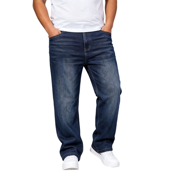 SAWOBUUN Mens Wide Leg Jeans Casual Relaxed Loose Fit Stretch Denim Pants