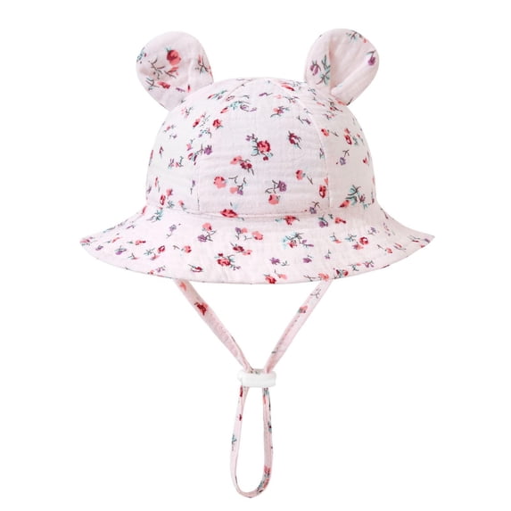 SAWOBUUN Newborn Infant Baby Girl Sun Hats Bucket Hat Cute Ear Print Soft Summer Outdoor Sun Protection Hats